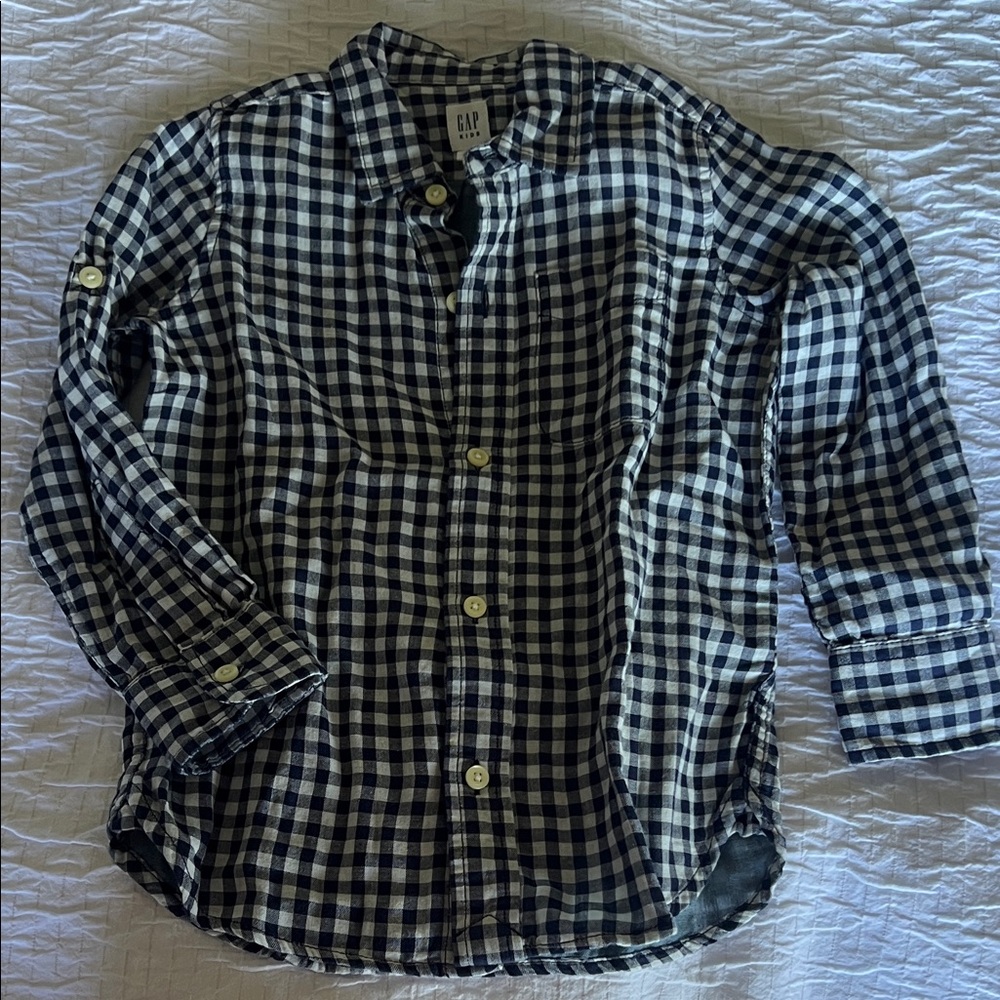 GAP kids Navy and White Gingham Shirt